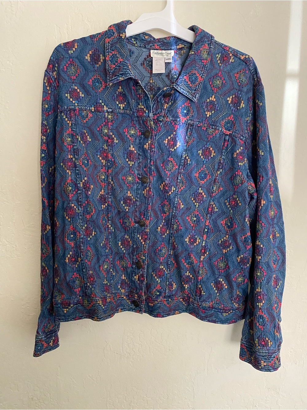 Coldwater Creek Denim Aztec Jacket 2X Western Rodeo Boho Plus Size
